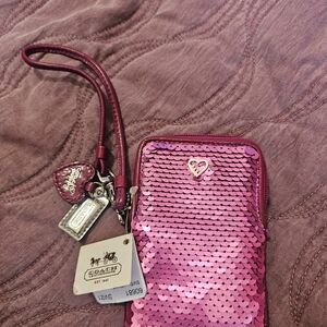 Coach Fuchsia Sequin Wristlet